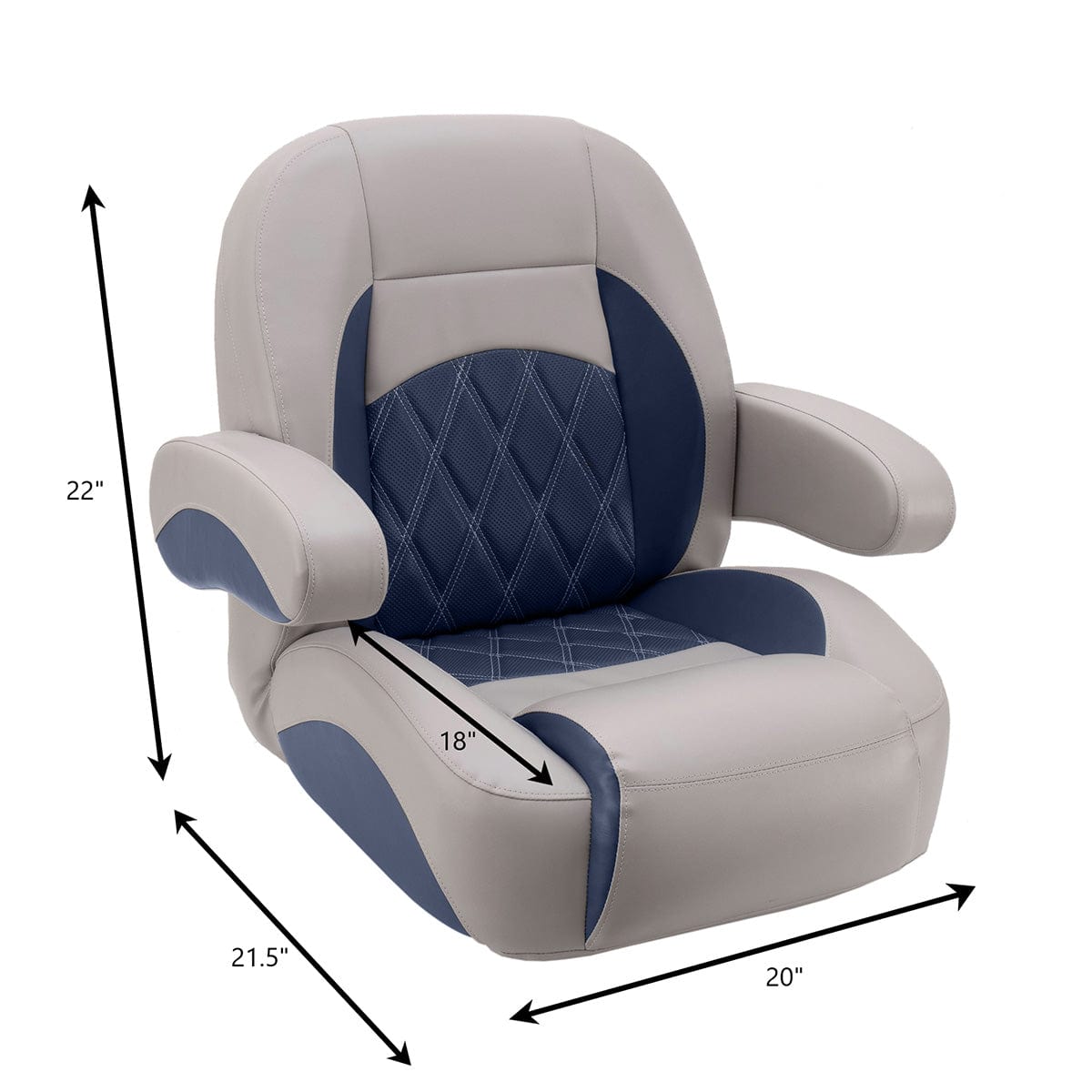 DeckMate Luxury Low Back Helm Chair dimensions #color_navy & gray