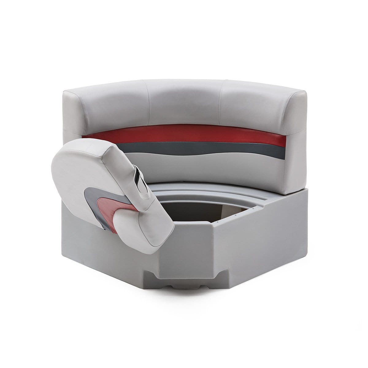 DeckMate Classic Corner Seat for Pontoon Open #color_gray, red & charcoal