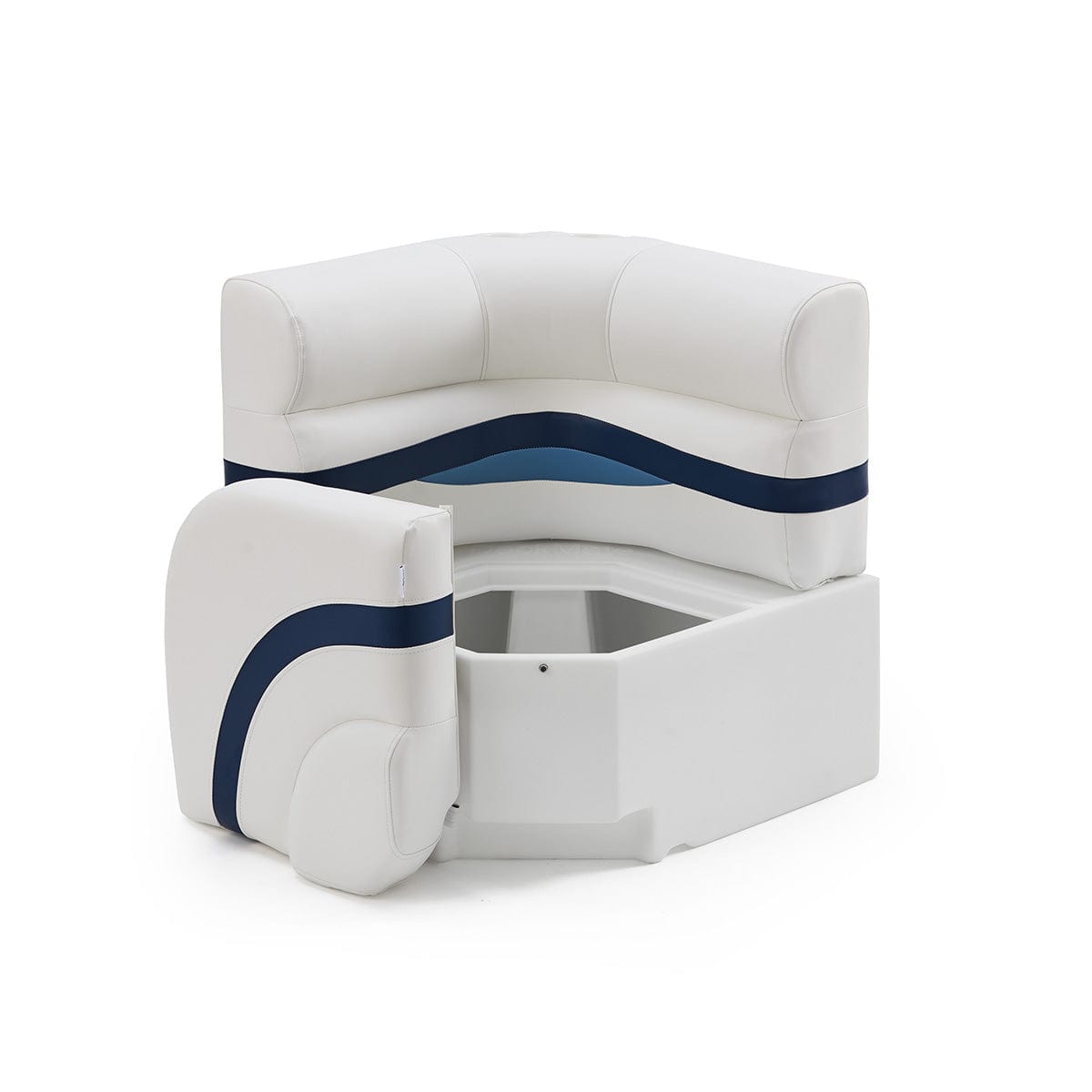 Pontoon Boat Corner Seat Open #color_white, blue & light blue