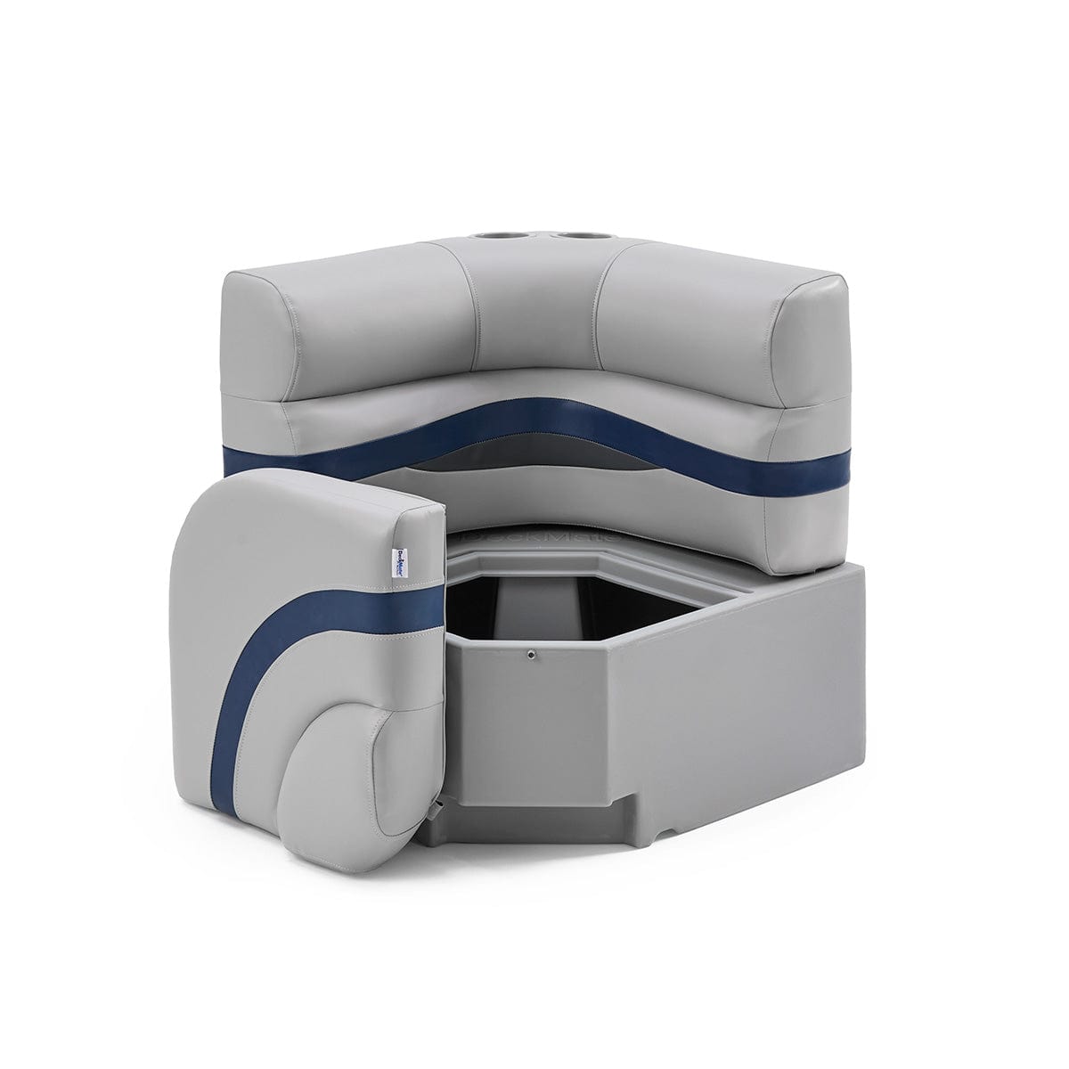 Pontoon Boat Corner Seat Open #color_gray, blue & charcoal