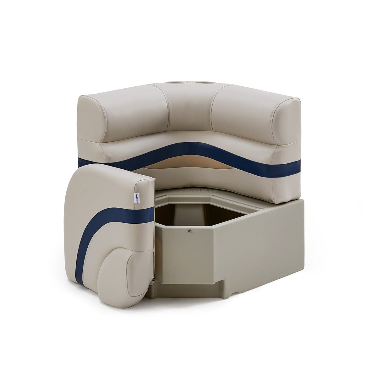 Pontoon Boat Corner Seat Open #color_ivory, blue & tan