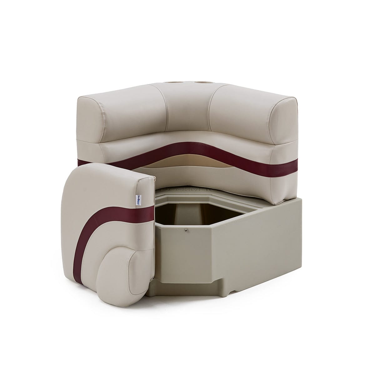 Pontoon Boat Corner Seat Open #color_ivory, burgundy & tan