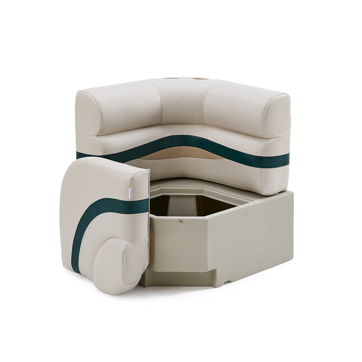 Pontoon Boat Corner Seat Open #color_ivory, green & tan