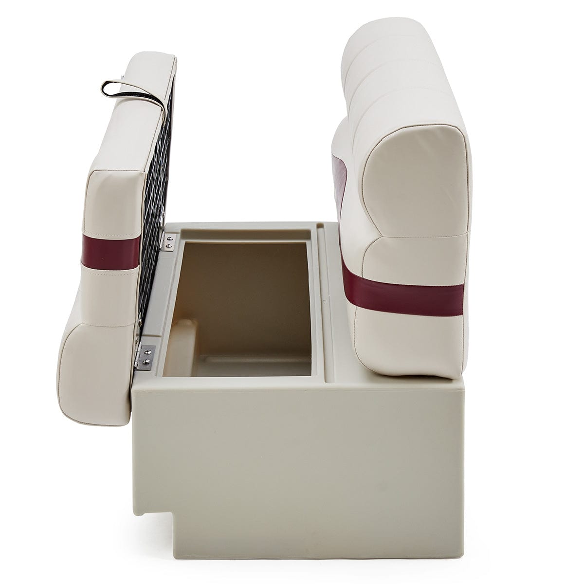 Pontoon Boat Bench Seat Open #color_ivory, burgundy & tan