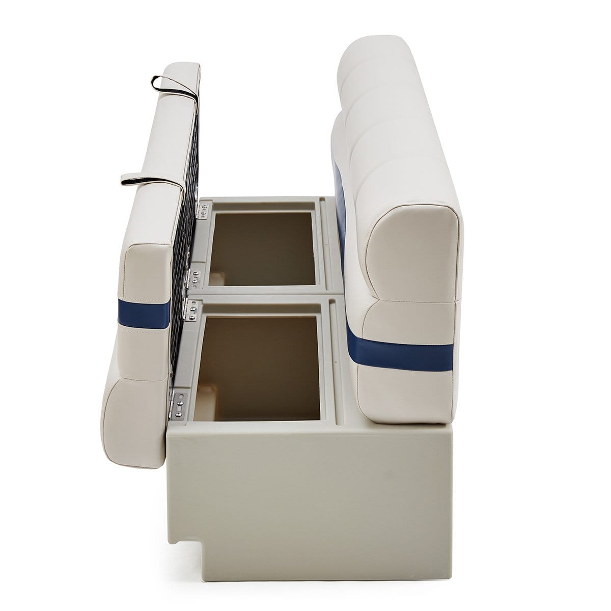 Pontoon Boat Long Bench Seat Open #color_ivory, blue & tan