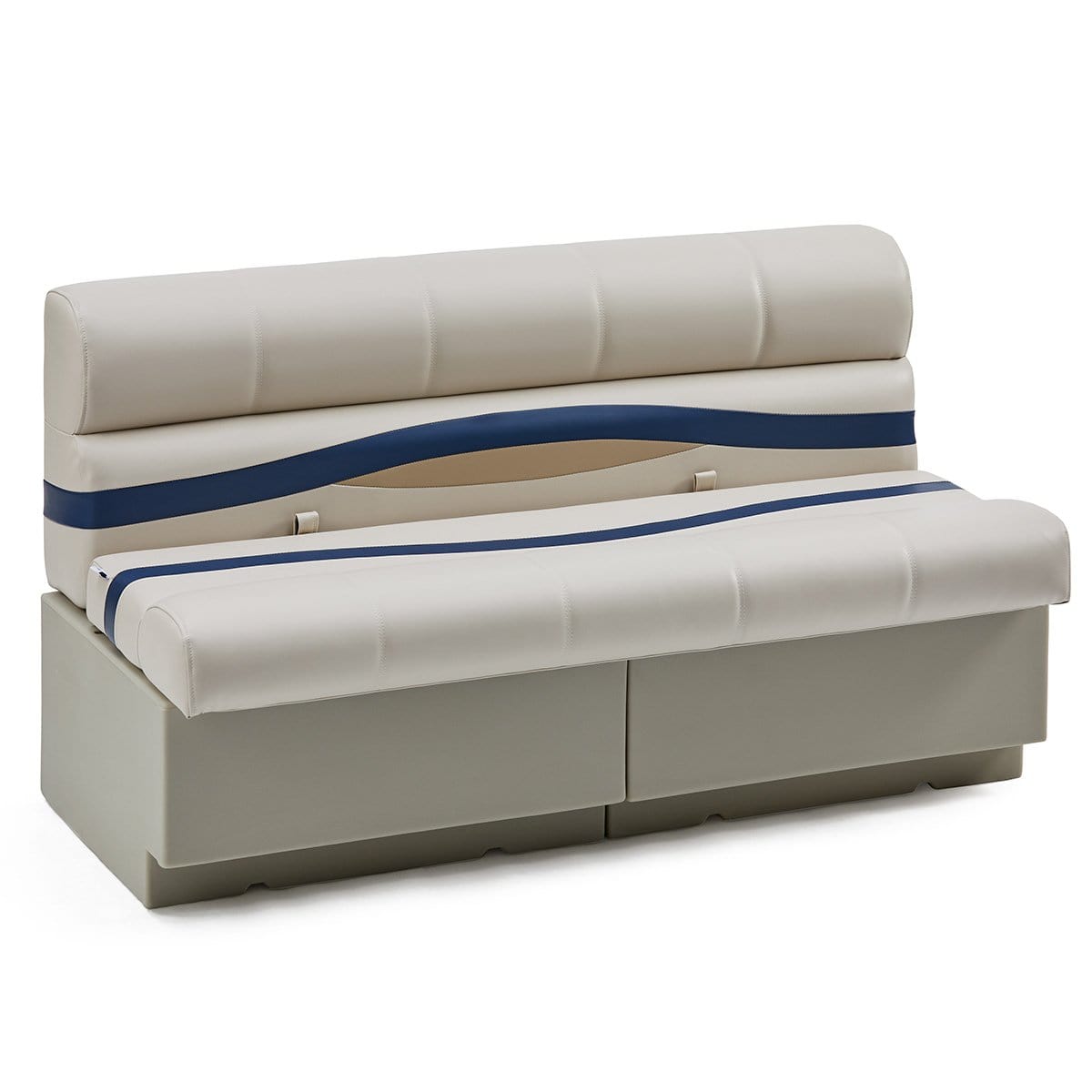 Pontoon Boat Long Bench Seat #color_ivory, blue & tan