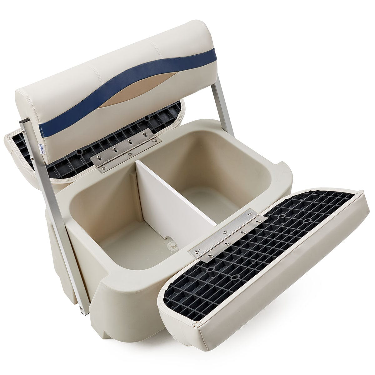 Pontoon Boat Flip Flop Seats Open #color_ivory, blue & tan