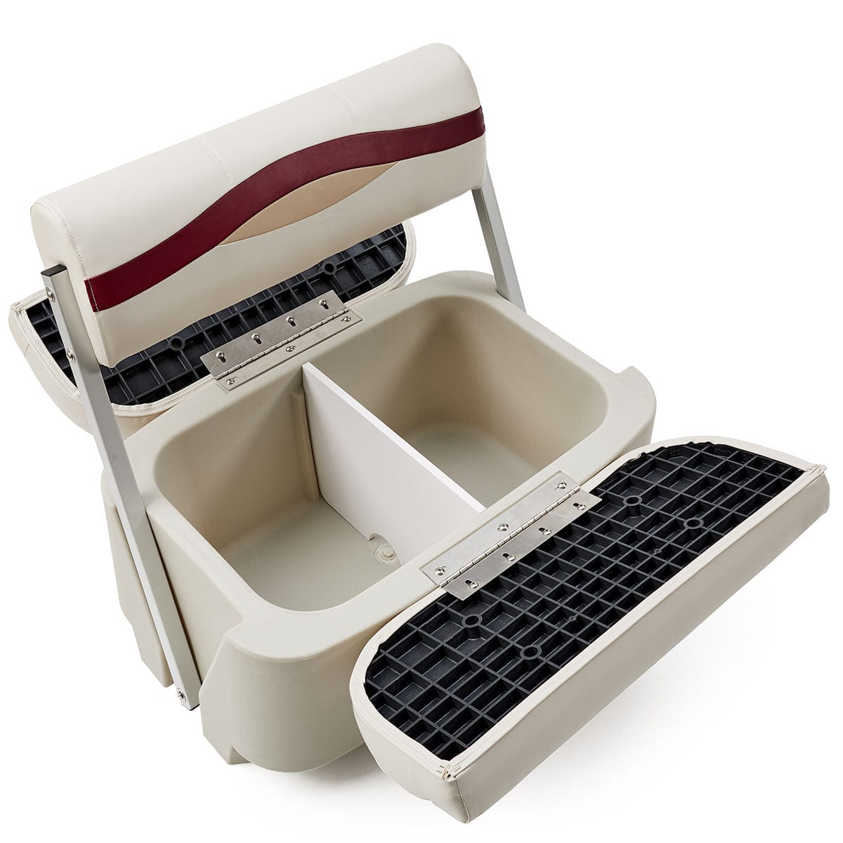 Pontoon Boat Flip Flop Seats Open #color_ivory, burgundy & tan