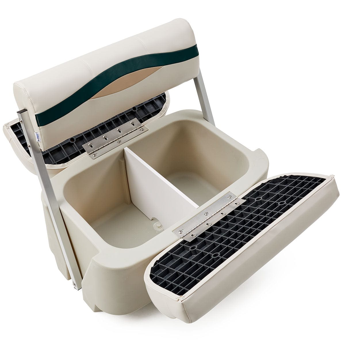 Pontoon Boat Flip Flop Seats Open #color_ivory, green & tan