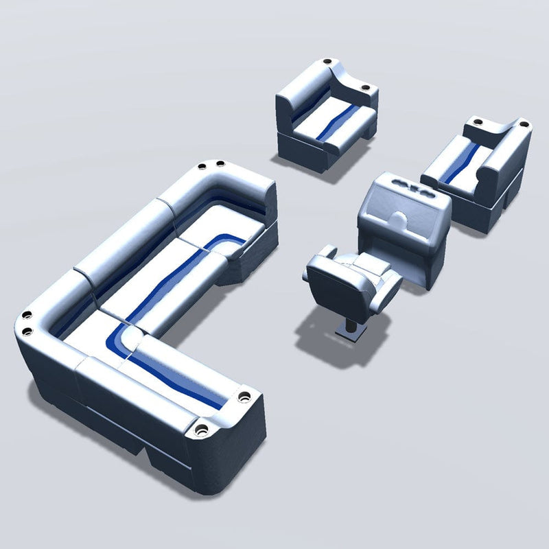 Stern entry pontoon seat package with cupholder bow double bench and corner seats back