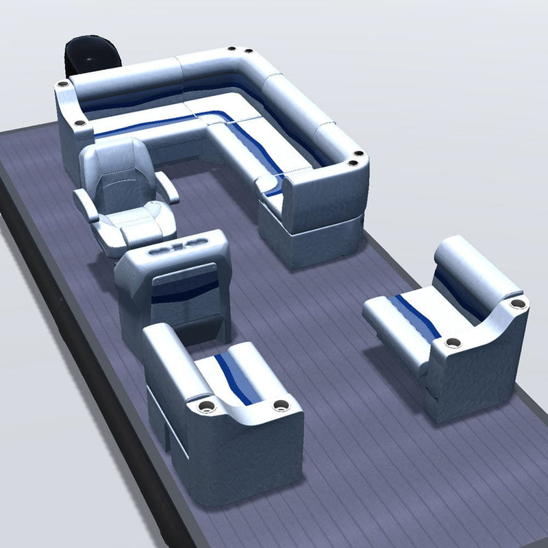 Stern entry pontoon seat package with cupholder bow double bench and corner seats 