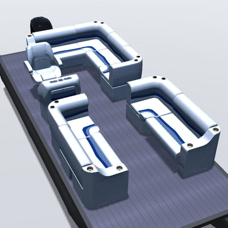 Stern entry pontoon seat package with cupholder bow double bench and corner seats 