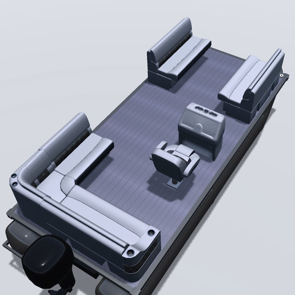 Side entry aft L-bench pontoon seat package with bow double bench seats back 