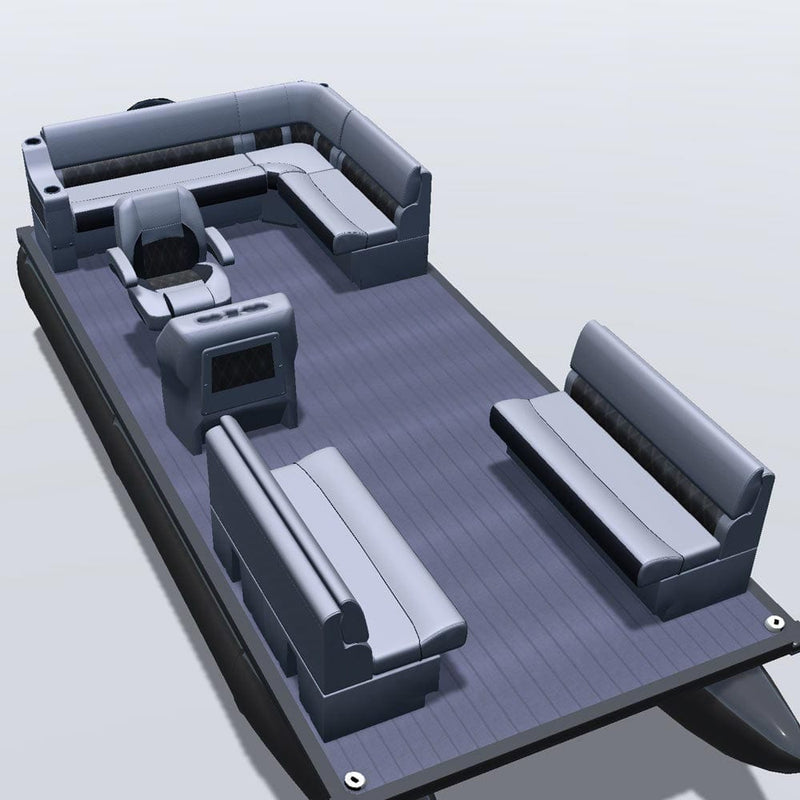 Side entry aft L-bench pontoon seat package with bow double bench seats