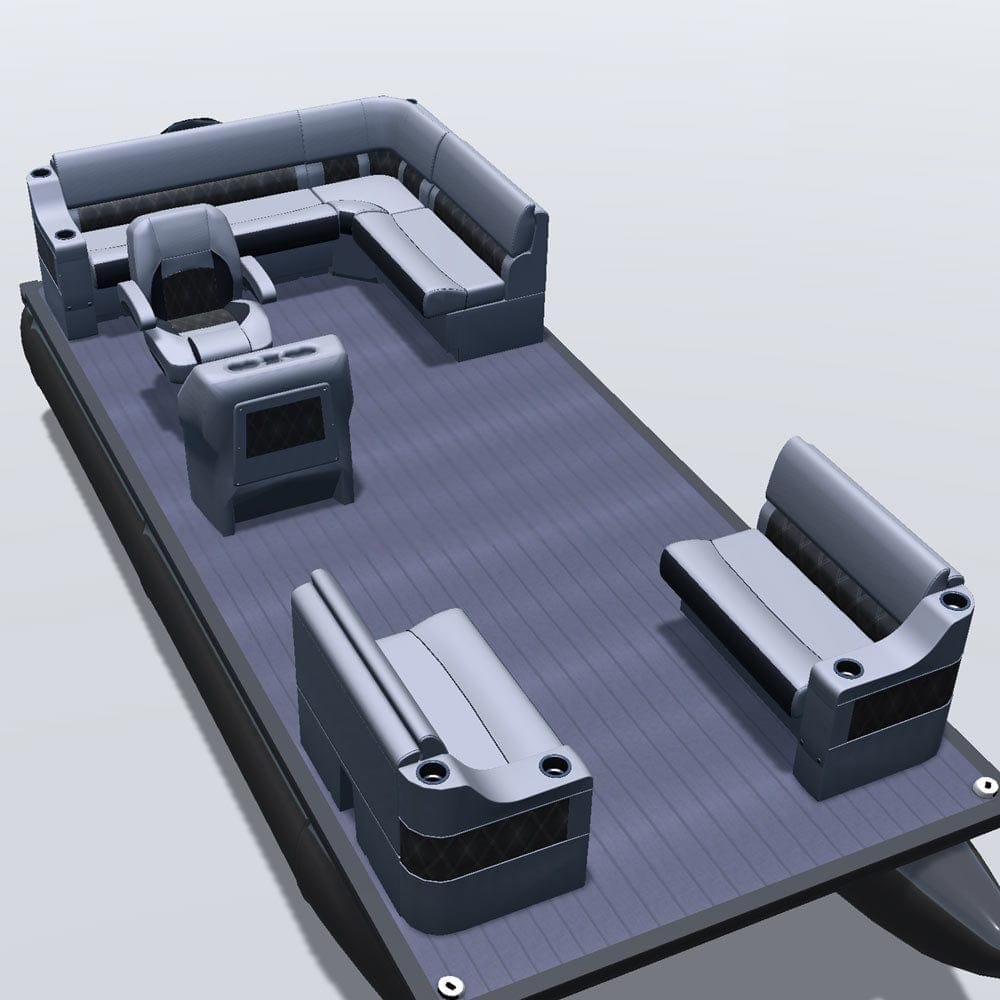 Side entry aft L-bench pontoon seat package with cupholder bow double bench seats