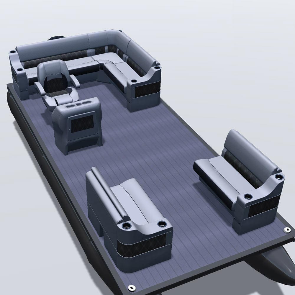 Side entry aft L-bench pontoon seat package with cupholder bow double bench seats