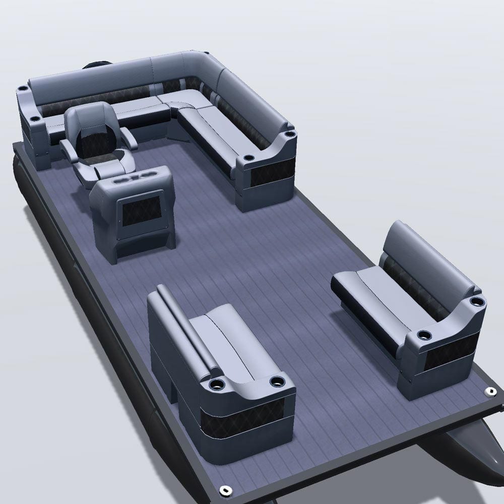 Side entry aft L-bench pontoon seat package with cupholder bow double bench seats