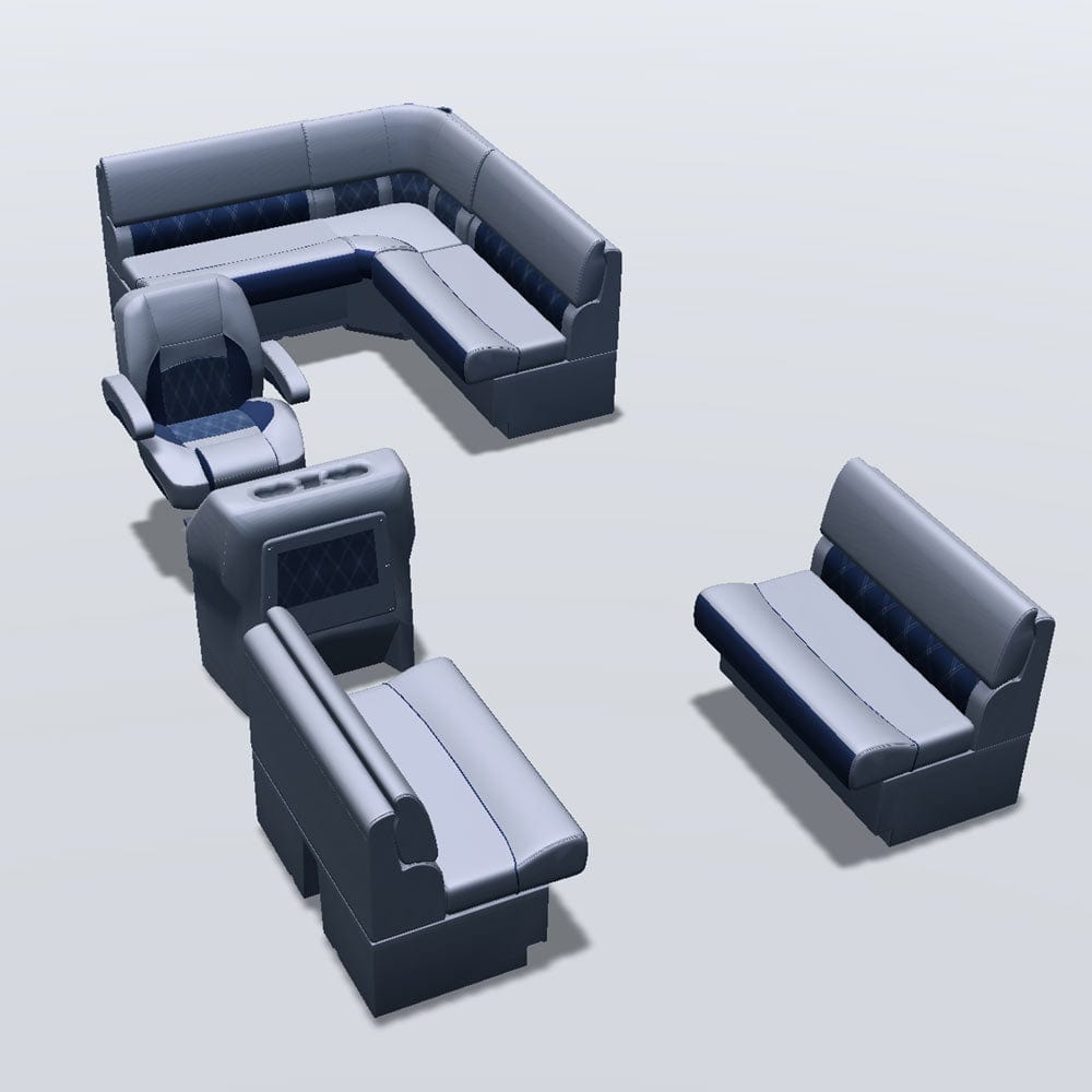 Stern entry pontoon seat package with bow double bench #color_navy & gray