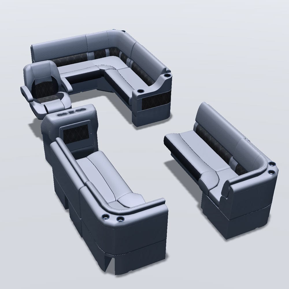 Stern entry pontoon seat package with bow double bench and corner seats #color_charcoal & gray