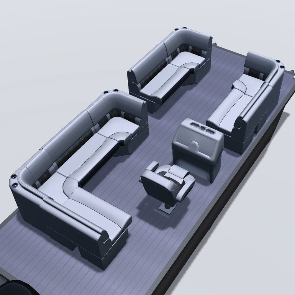 Stern entry pontoon seat package with bow double bench and corner seats back 