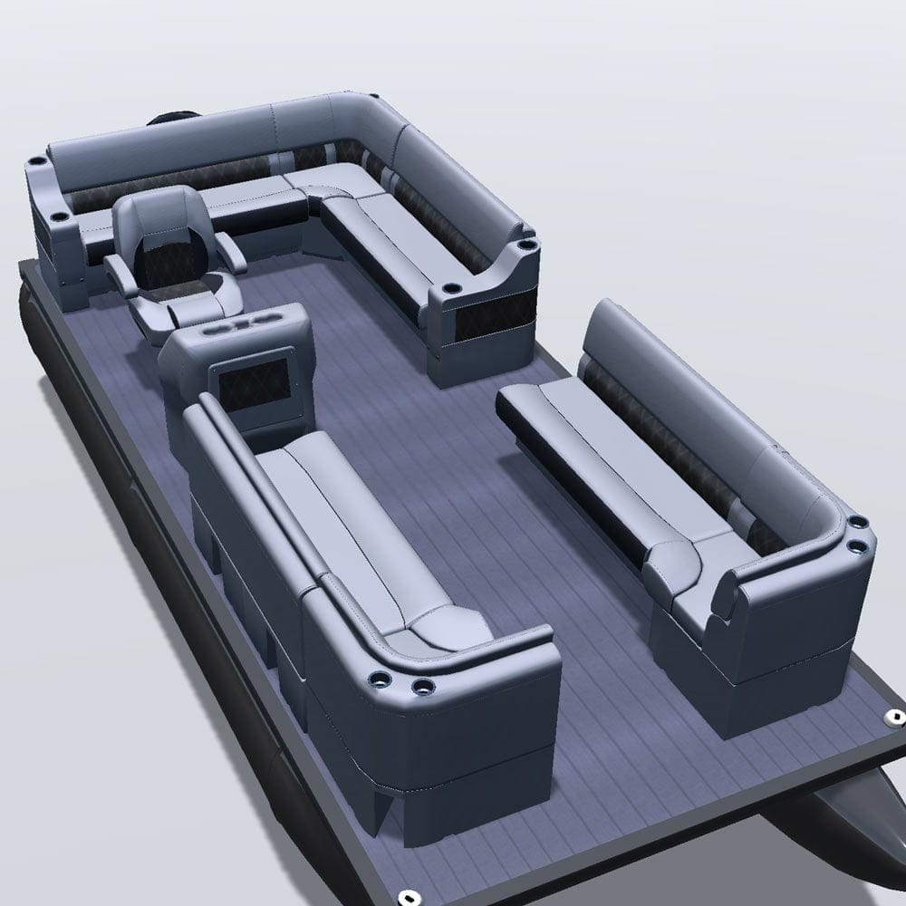 Side entry aft L-bench pontoon seat package with bow double bench and corner seats