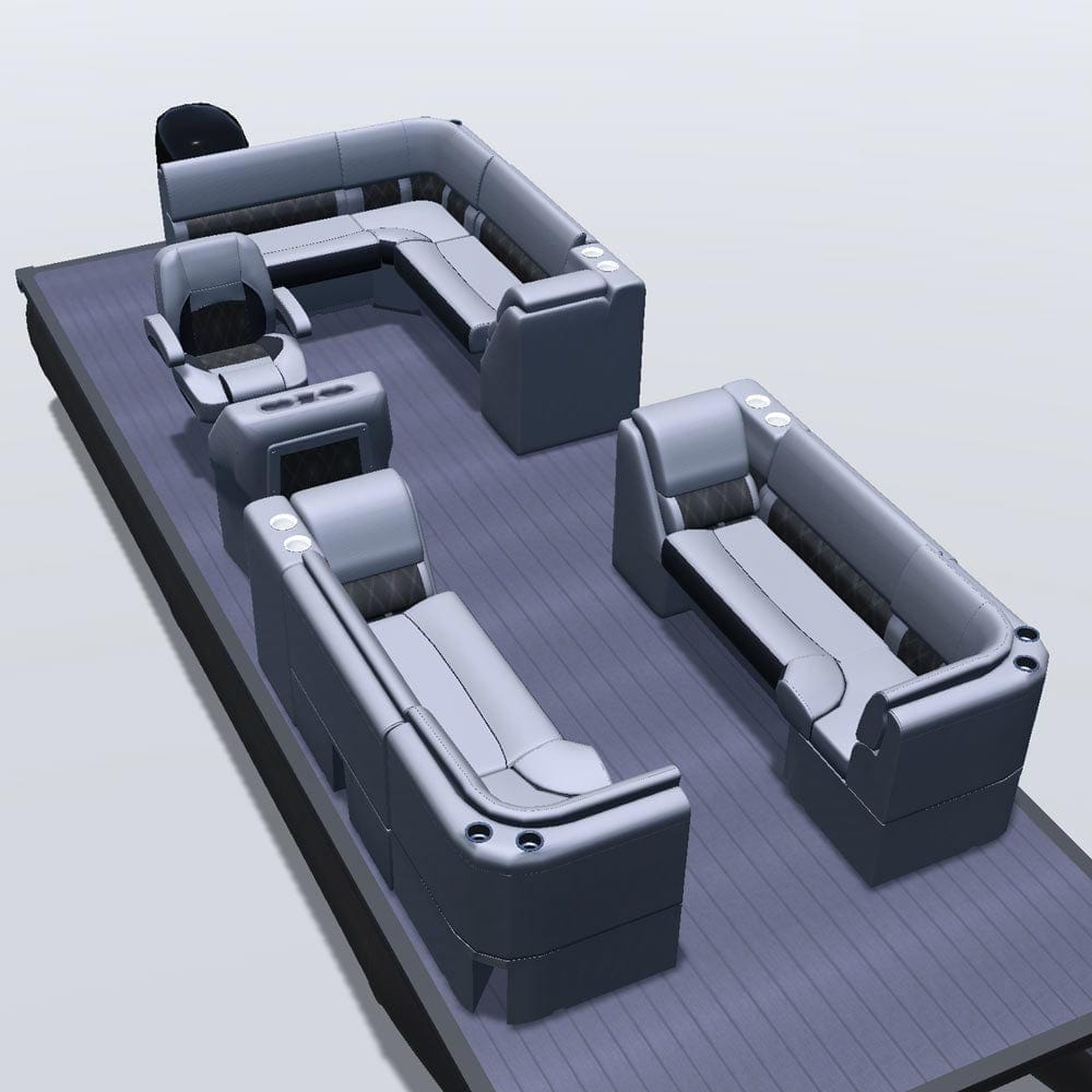 Stern entry pontoon seat package with lean back bow double bench and corner seats