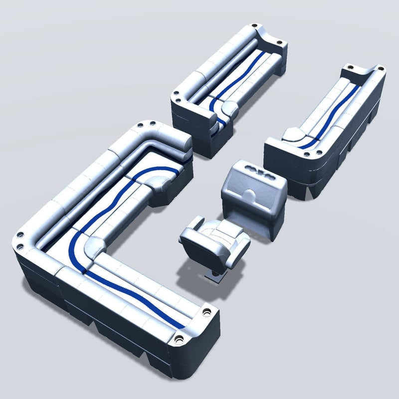 Side entry aft L-bench pontoon seat package with cupholder bow double bench and corner seats back