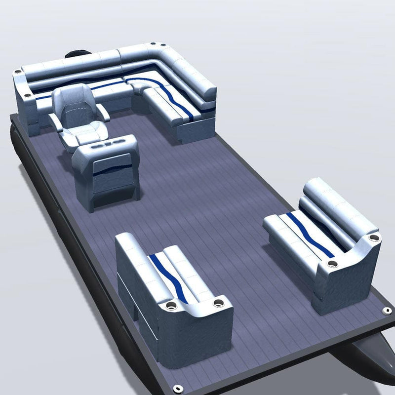 Side entry aft L-bench pontoon seat package with cupholder bow double bench seats