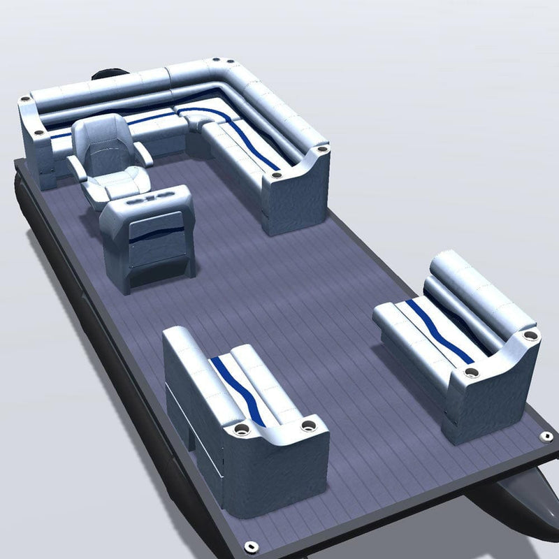 Side entry aft L-bench pontoon seat package with cupholder bow double bench seats