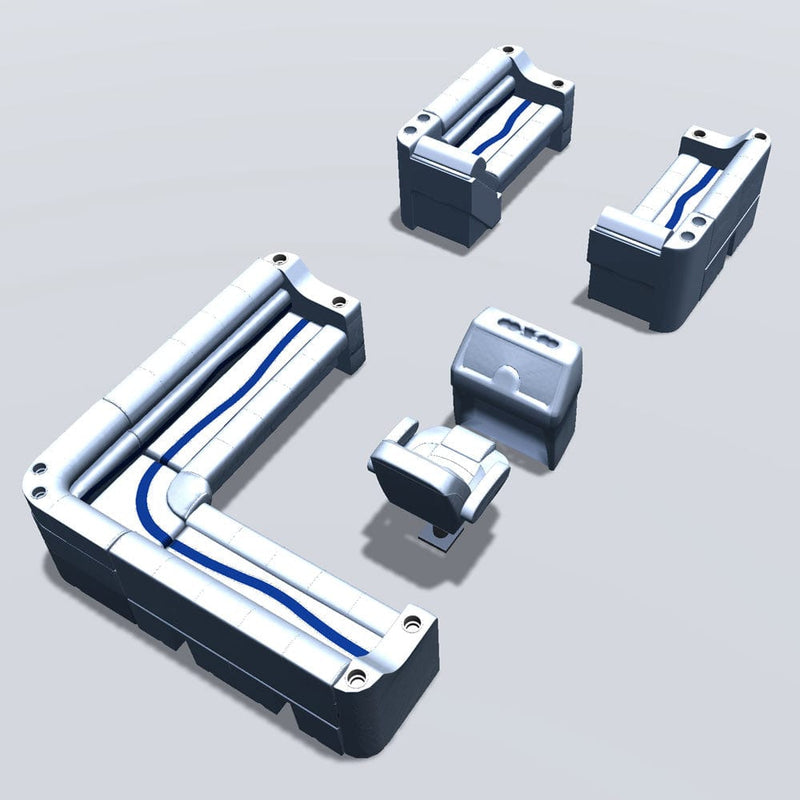 Side entry aft L-bench pontoon seat package with cupholder bow double bench and lean back seats back