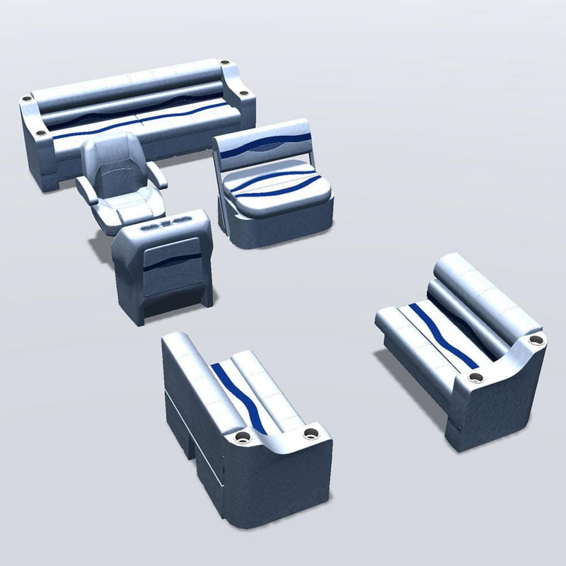 Side entry midship flip flop pontoon seat package with cupholder bow double bench seats