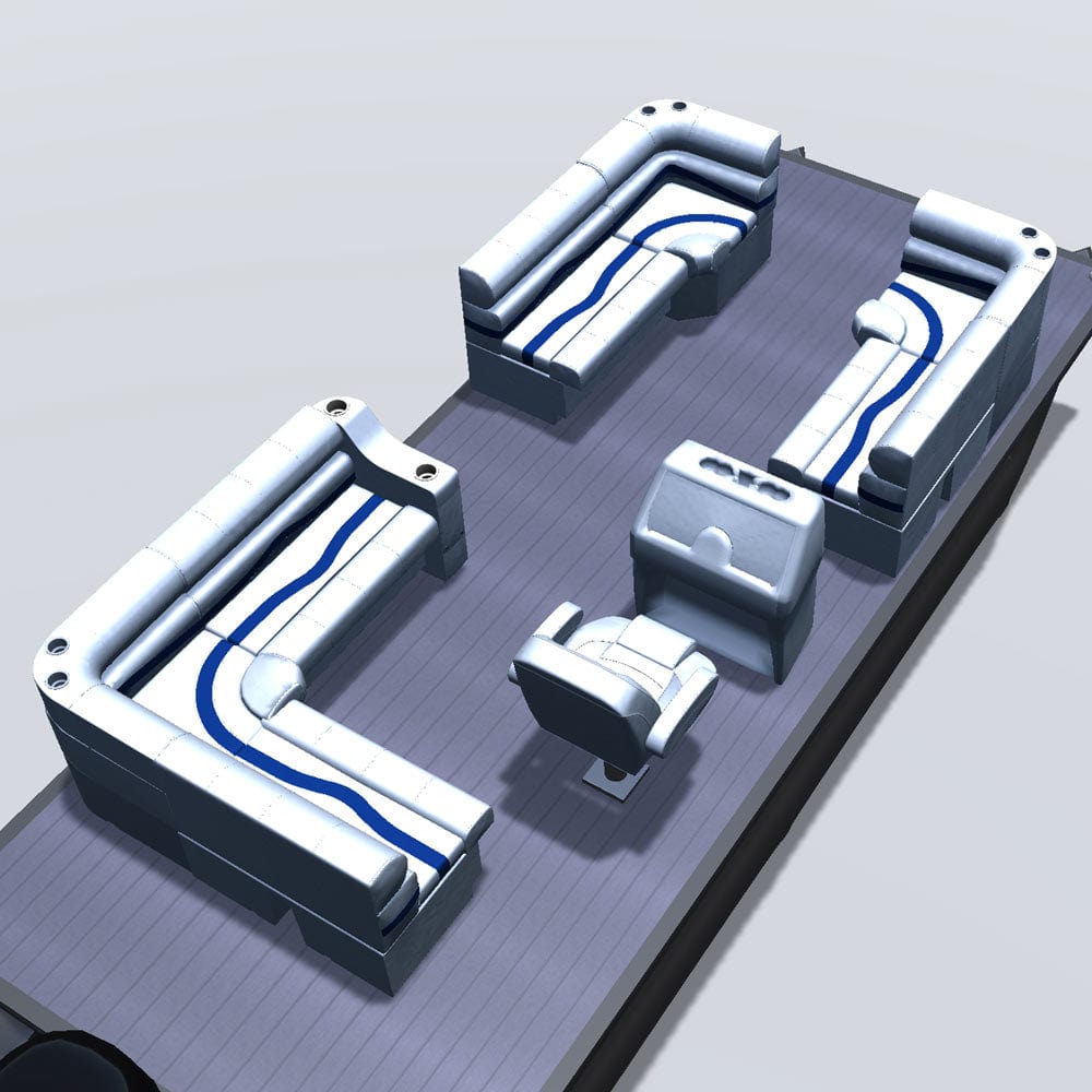 Stern entry pontoon seat package with bow double bench and corner seats back 