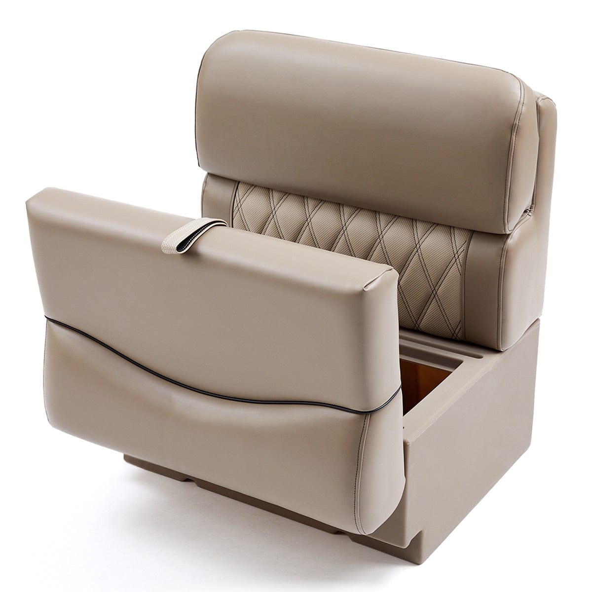 DeckMate Luxury Pontoon Bench open #color_tan & beige