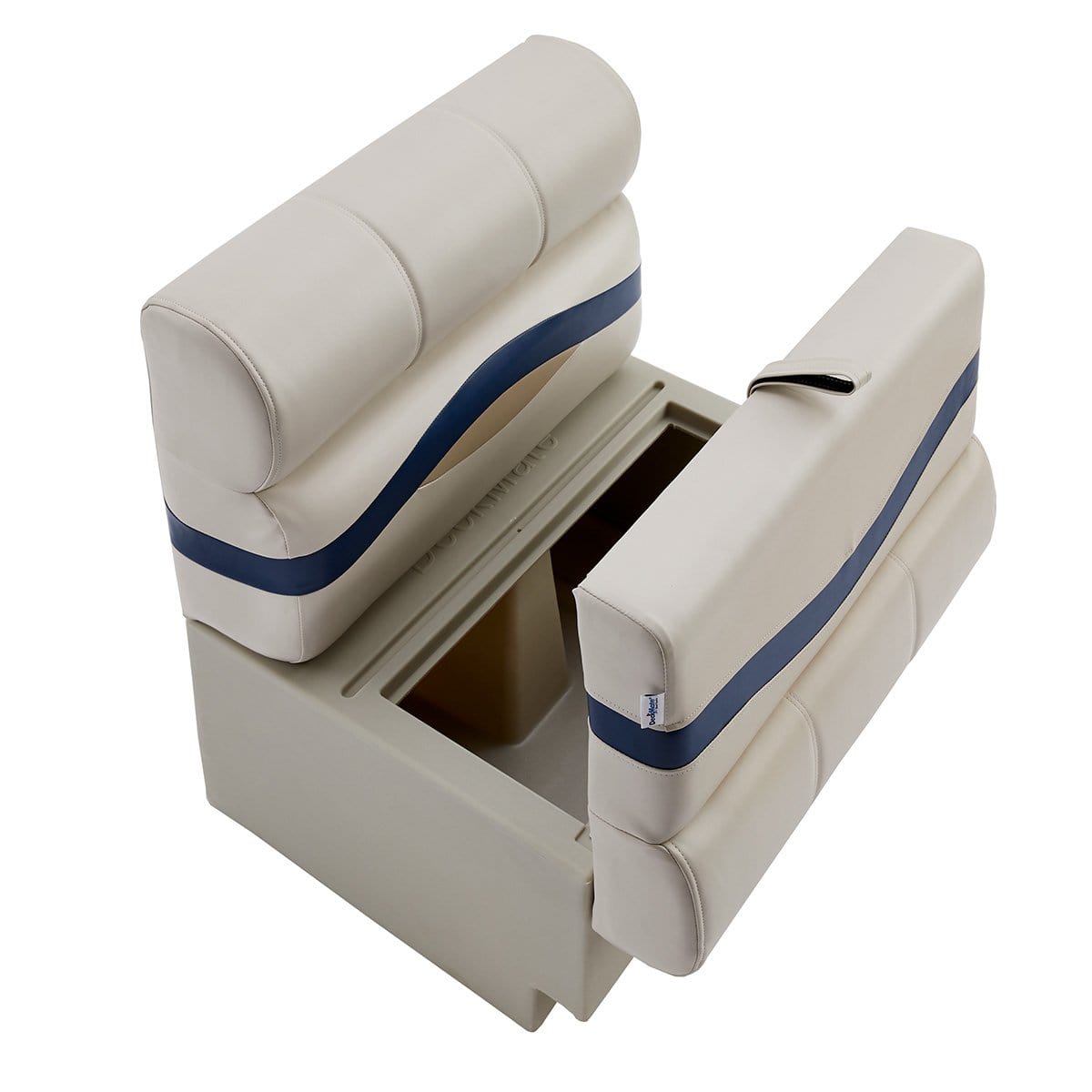 DeckMate Pontoon Bench top down open #color_ivory, blue & tan