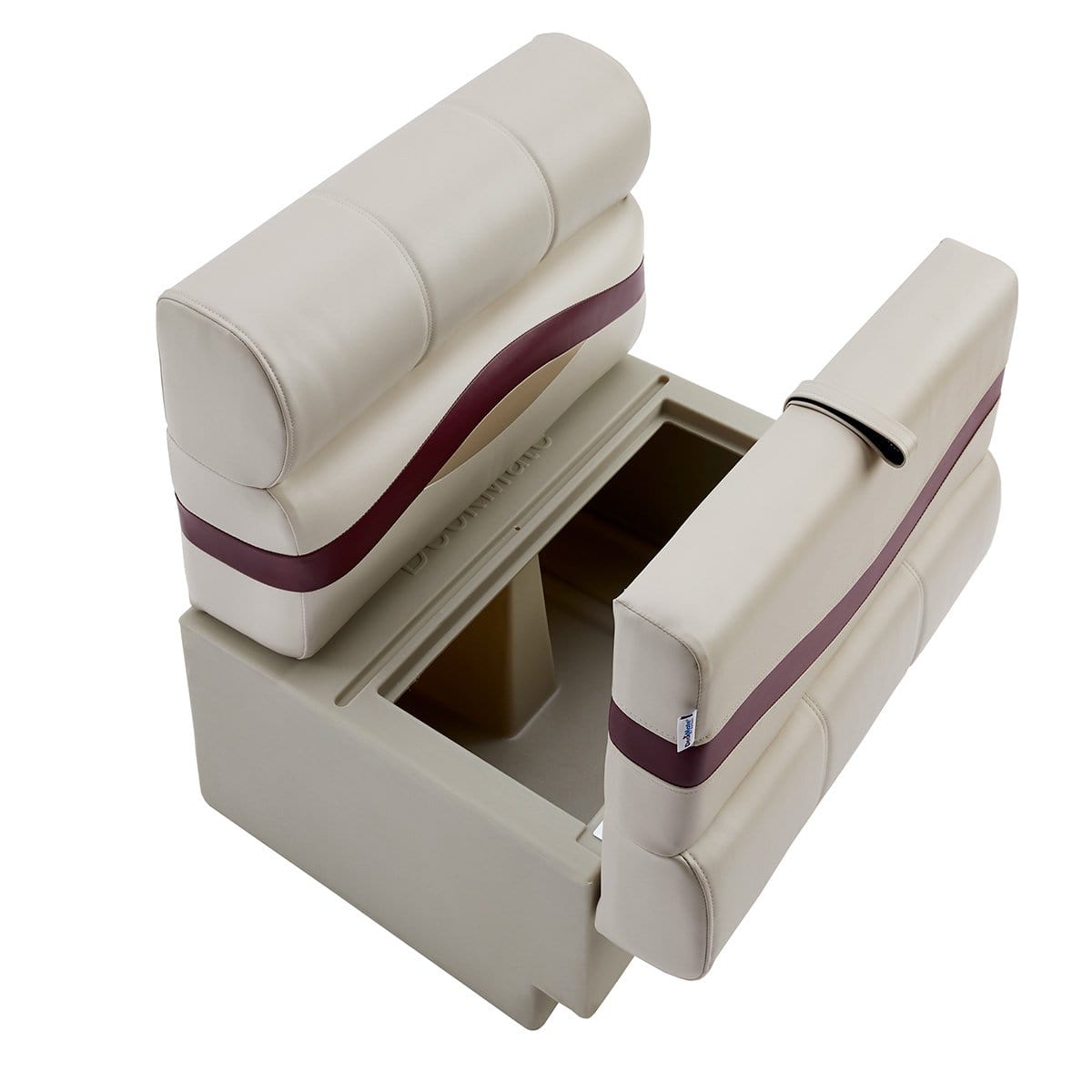 DeckMate Pontoon Bench top down open #color_ivory, burgundy & tan