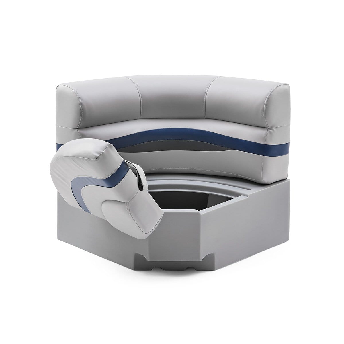 DeckMate Pontoon Bow Seat open #color_gray, blue & charcoal