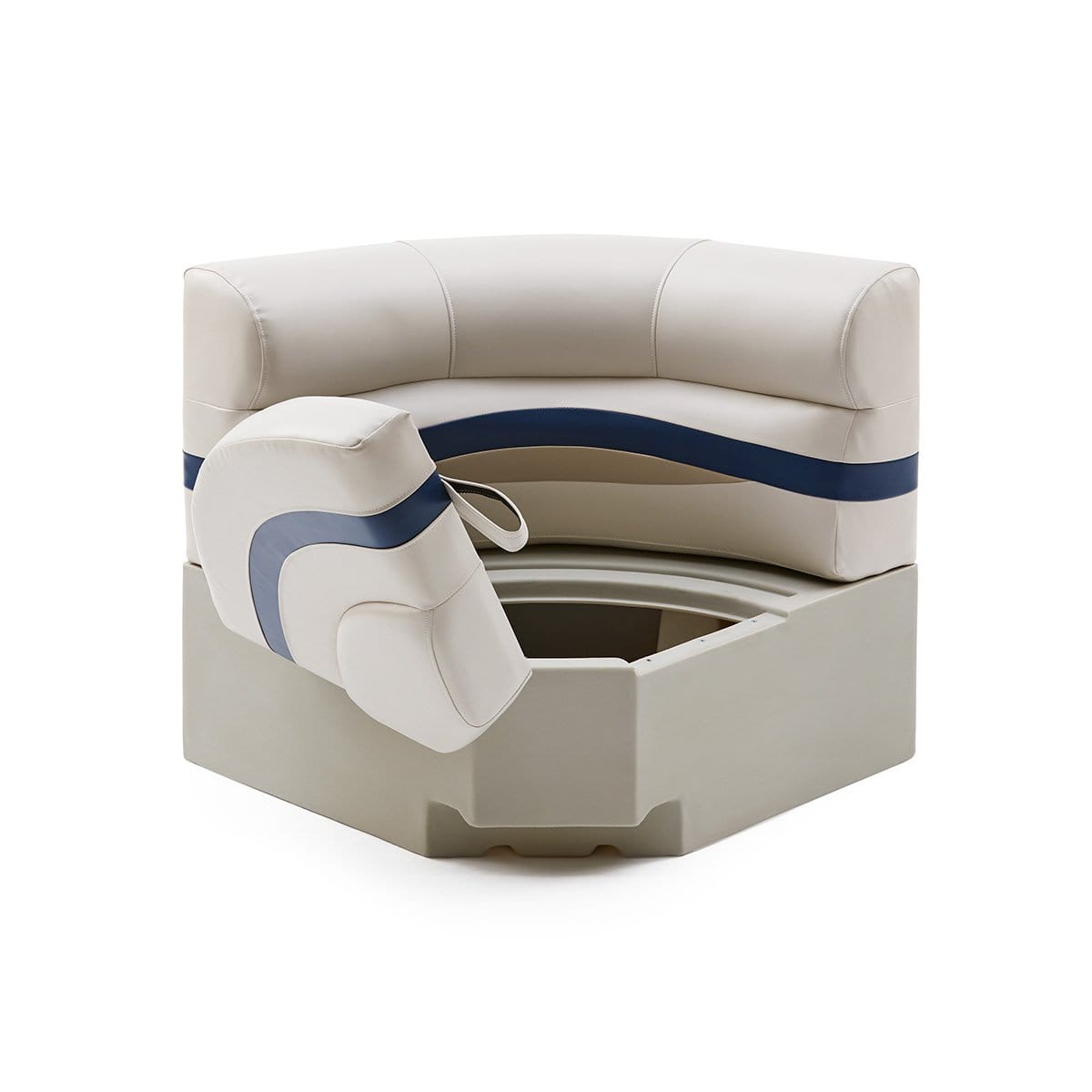 DeckMate Pontoon Bow Seat open #color_ivory, blue & tan