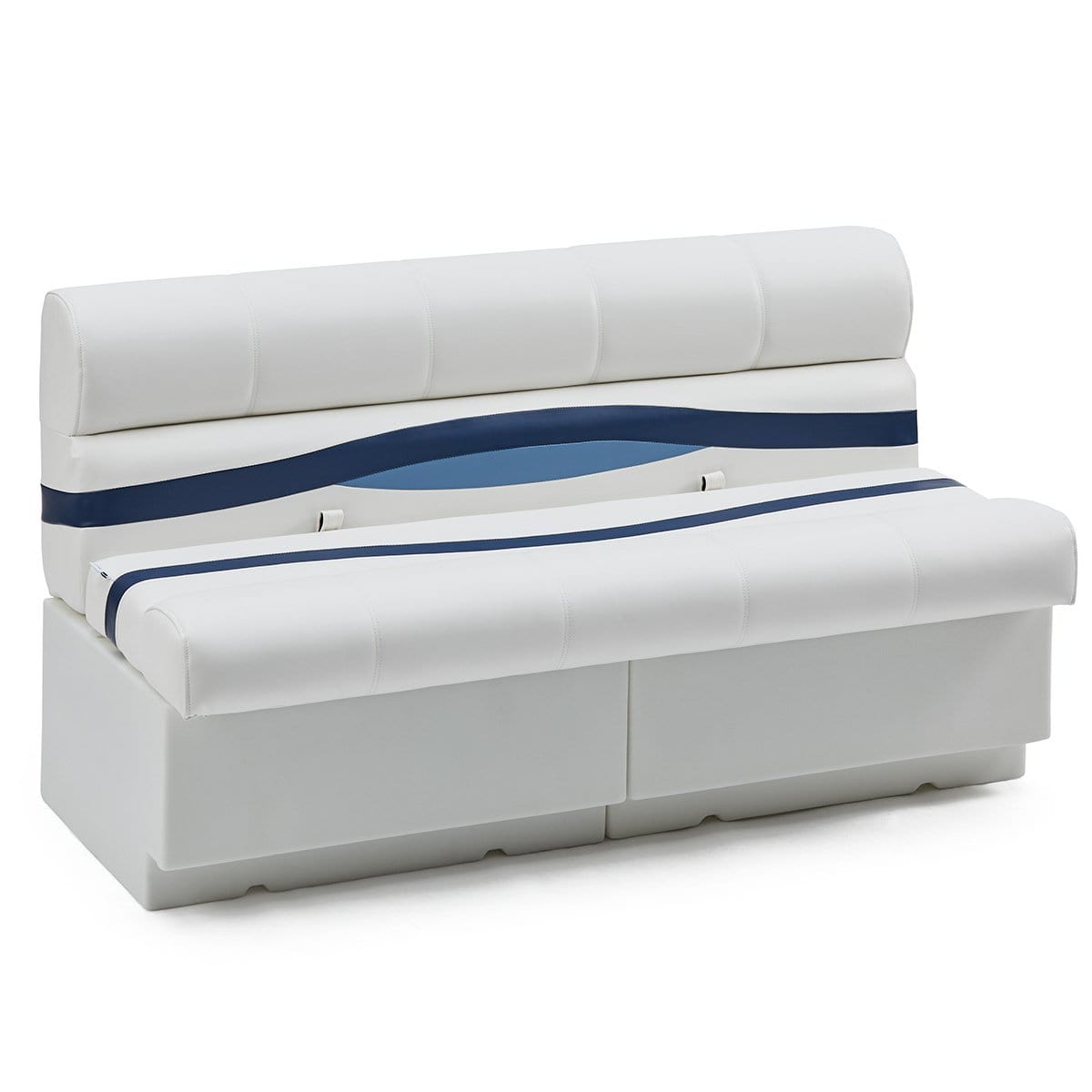 55 Premium Pontoon Boat Seats   DeckMate KP55 100 White Blue Pontoon Seating Bench Seat 1600x 