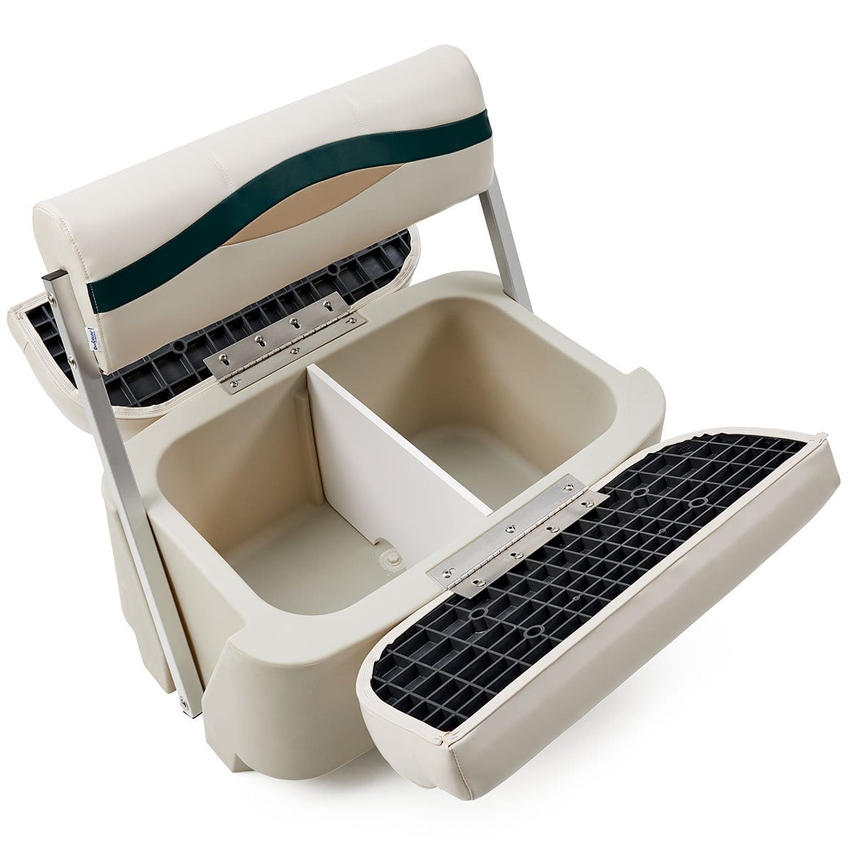 DeckMate Pontoon Flip Flop Seat storage #color_ivory, green & tan