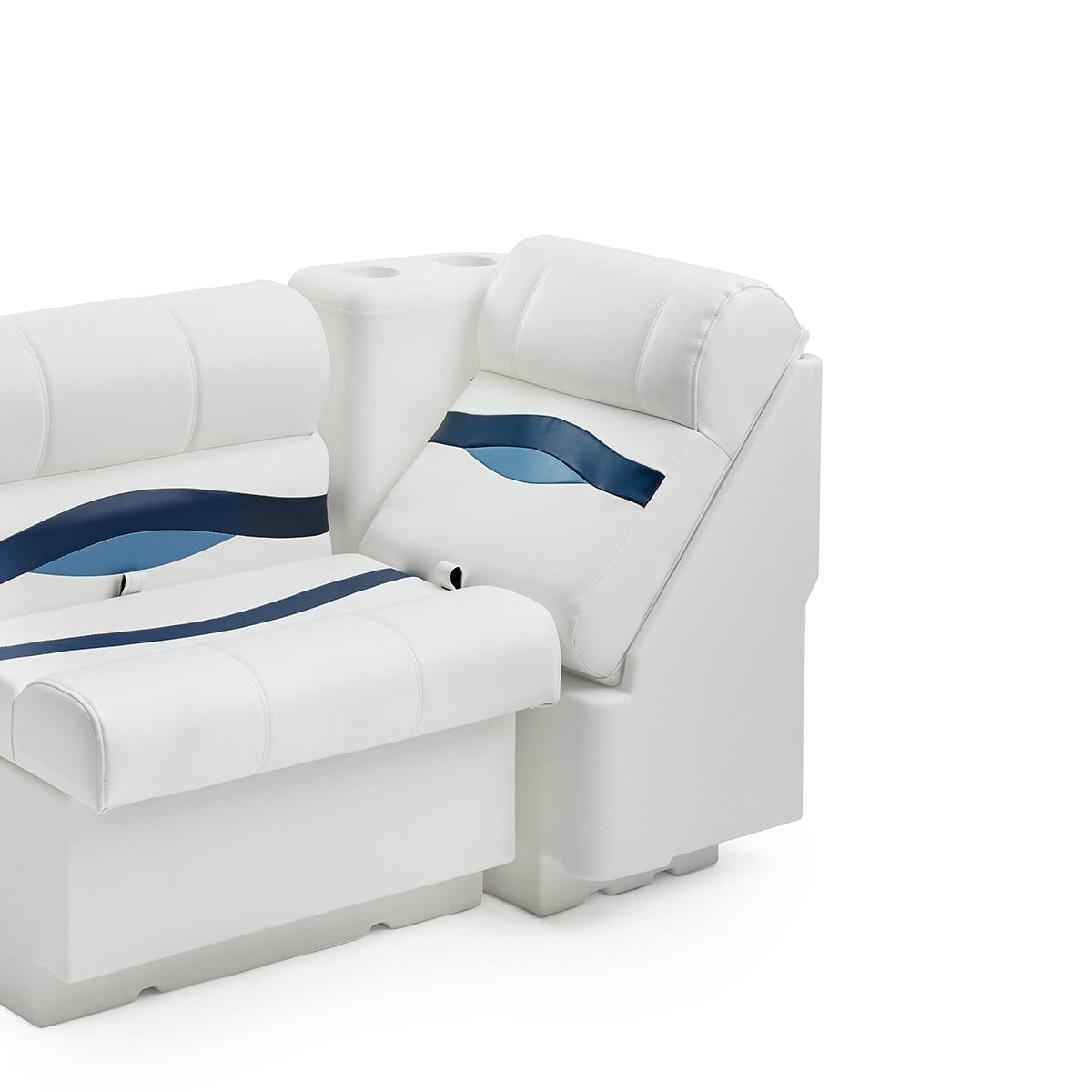 DeckMate Premium Left Lean Back Boat Seat attached #color_white, blue & light blue