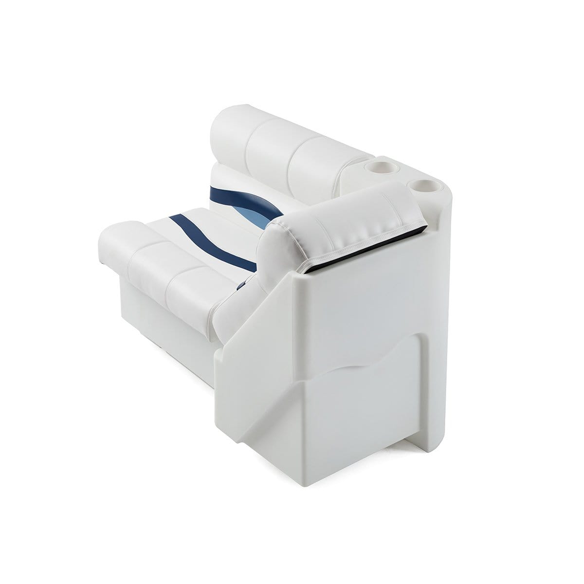 DeckMate Premium Left Lean Back Boat Seat attached rear #color_white, blue & light blue