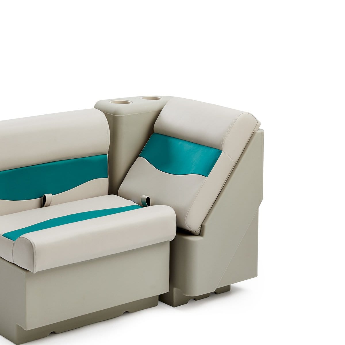 DeckMate Classic Left Lean Back Pontoon Seat attached #color_ivory & teal