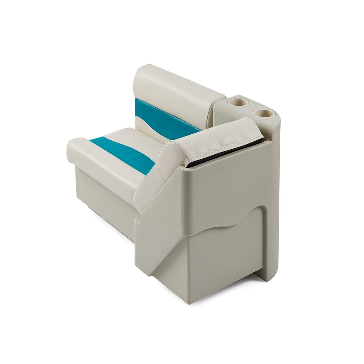 DeckMate Classic Left Lean Back Pontoon Seat attached rear #color_ivory & teal