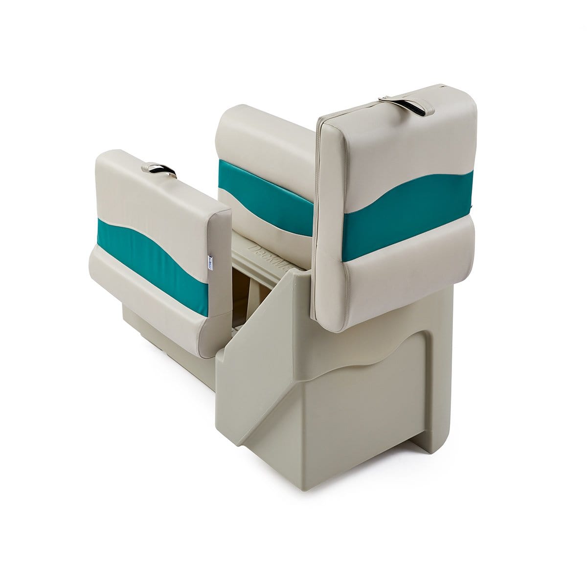 DeckMate Classic Left Lean Back Pontoon Seat attached rear open #color_ivory & teal