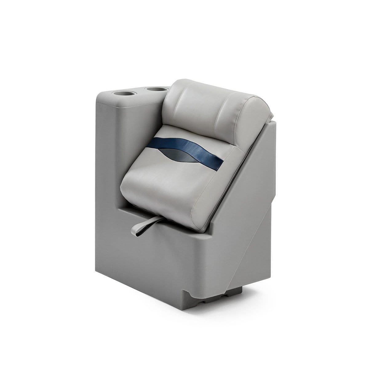 DeckMate Premium Left Lean Back Boat Seat profile #color_gray, blue & charcoal