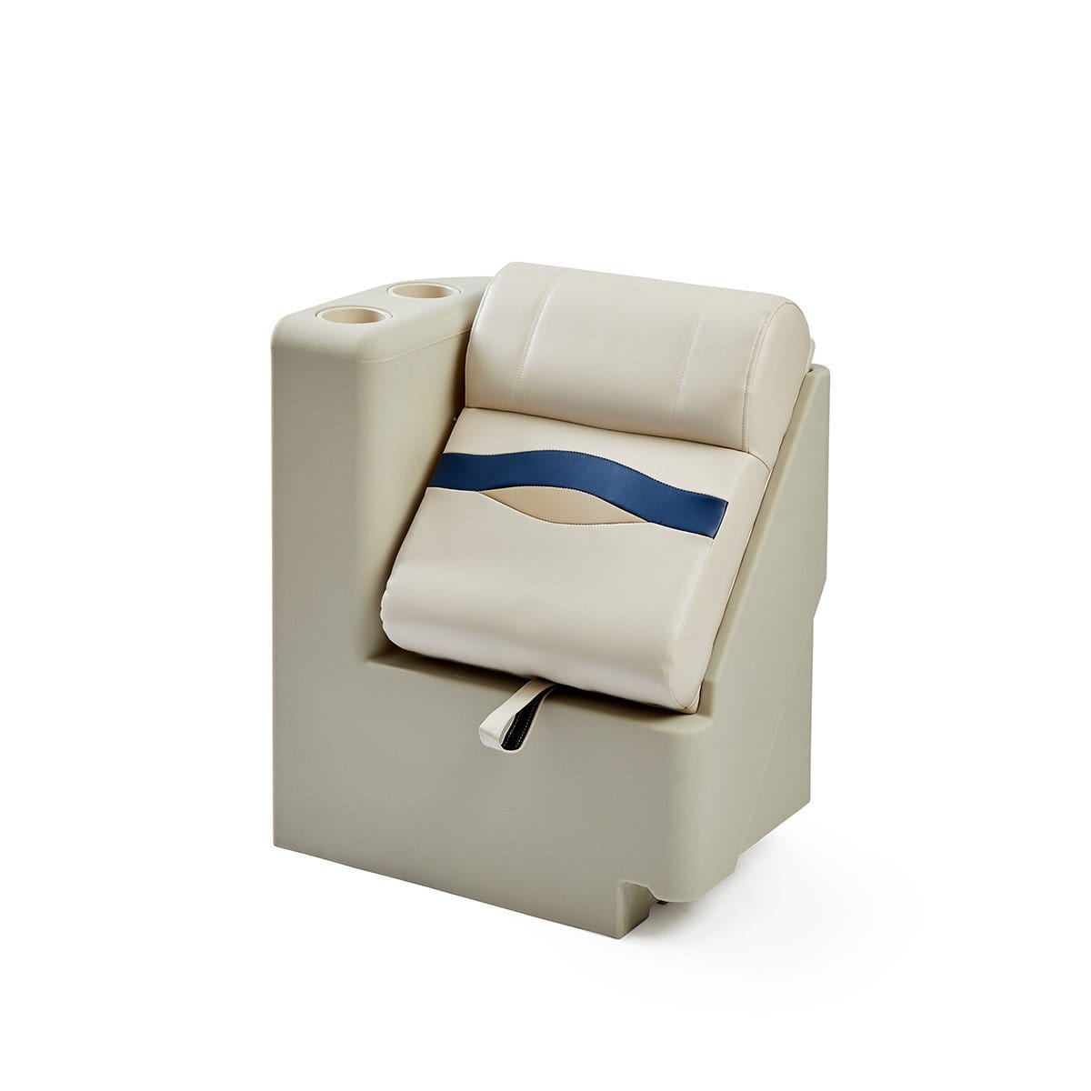 DeckMate Premium Left Lean Back Boat Seat #color_ivory, blue & tan