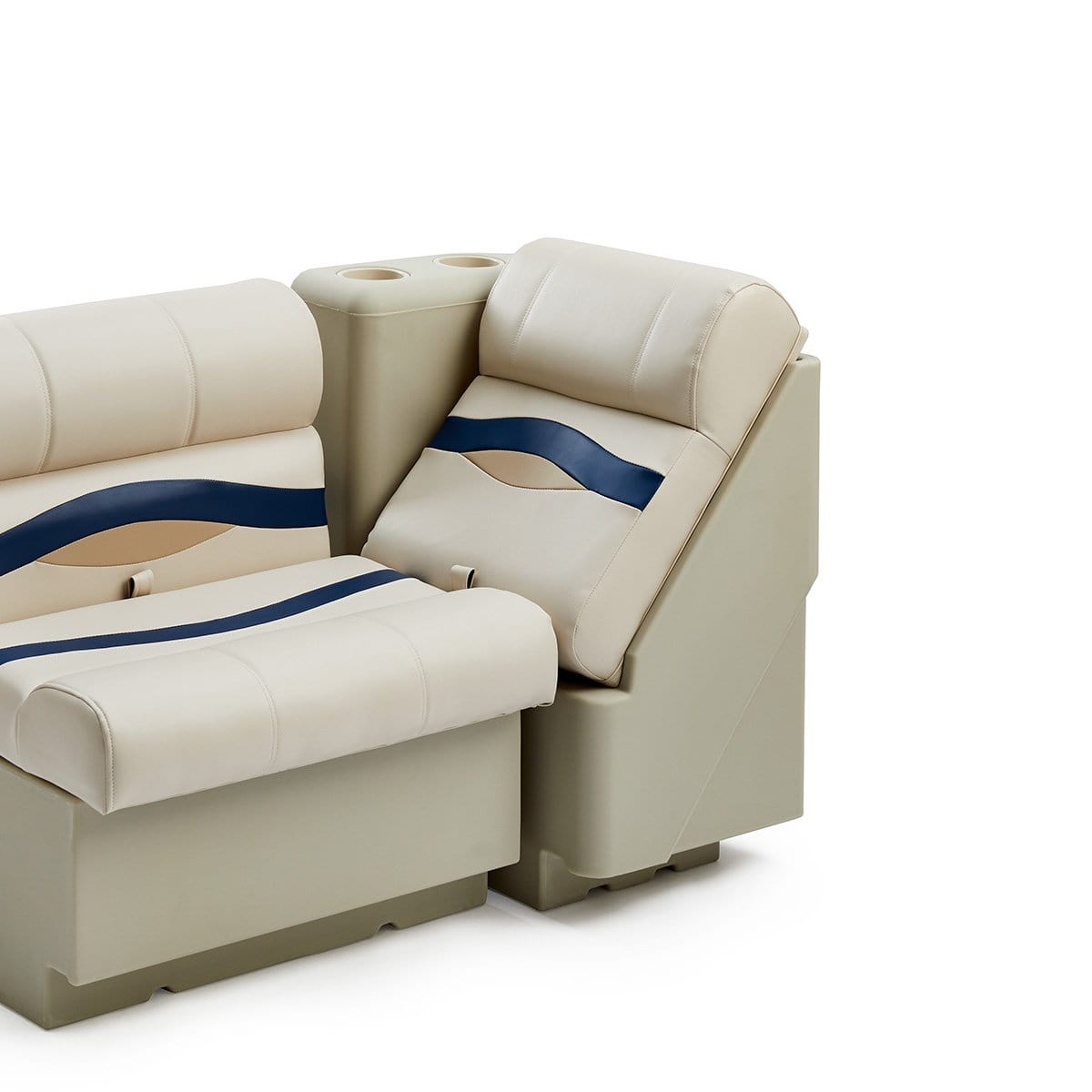 DeckMate Premium Left Lean Back Boat Seat attached #color_ivory, blue & tan