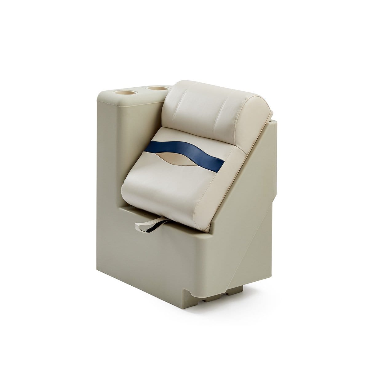 DeckMate Premium Left Lean Back Boat Seat profile #color_ivory, blue & tan