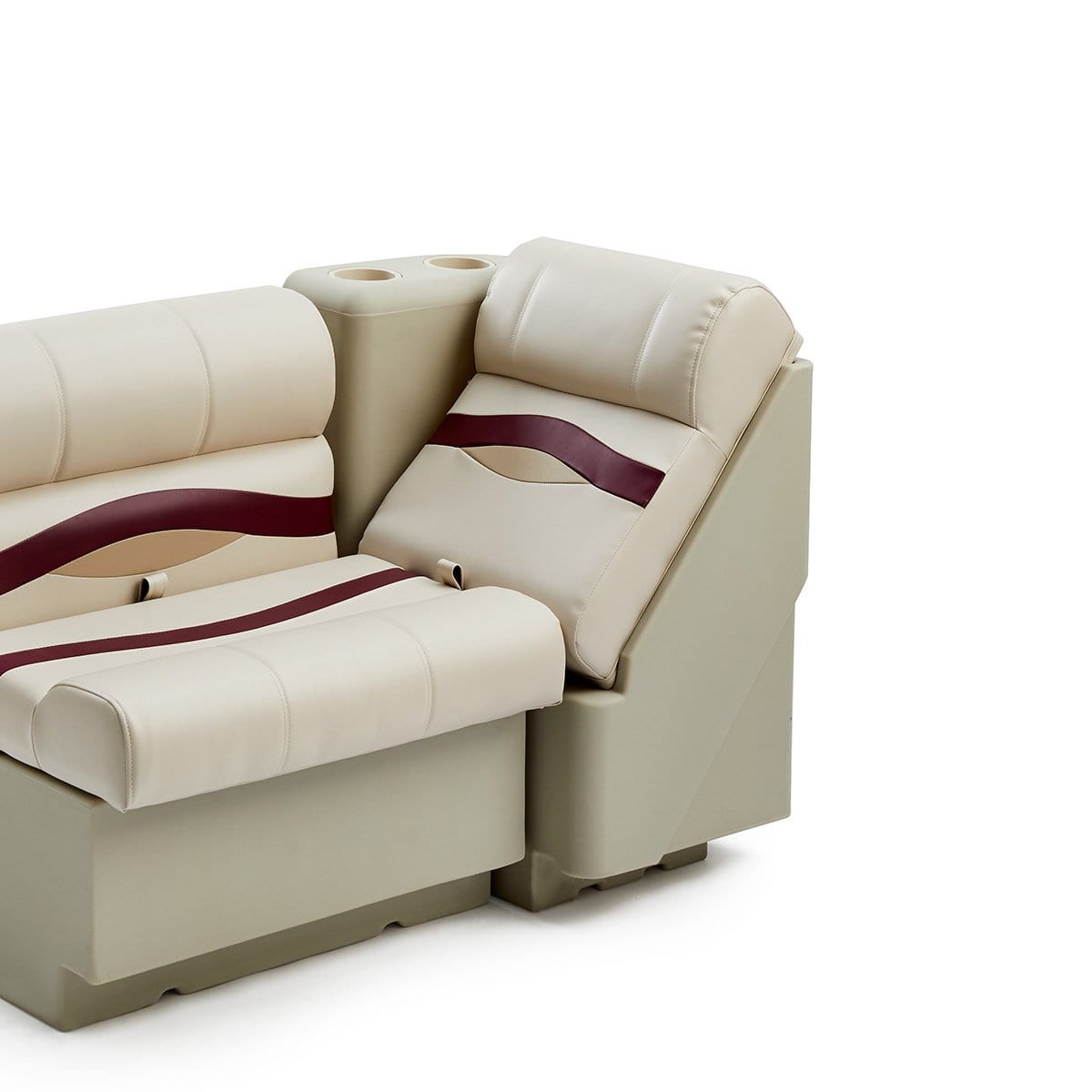 DeckMate Premium Left Lean Back Boat Seat attached #color_ivory, burgundy & tan