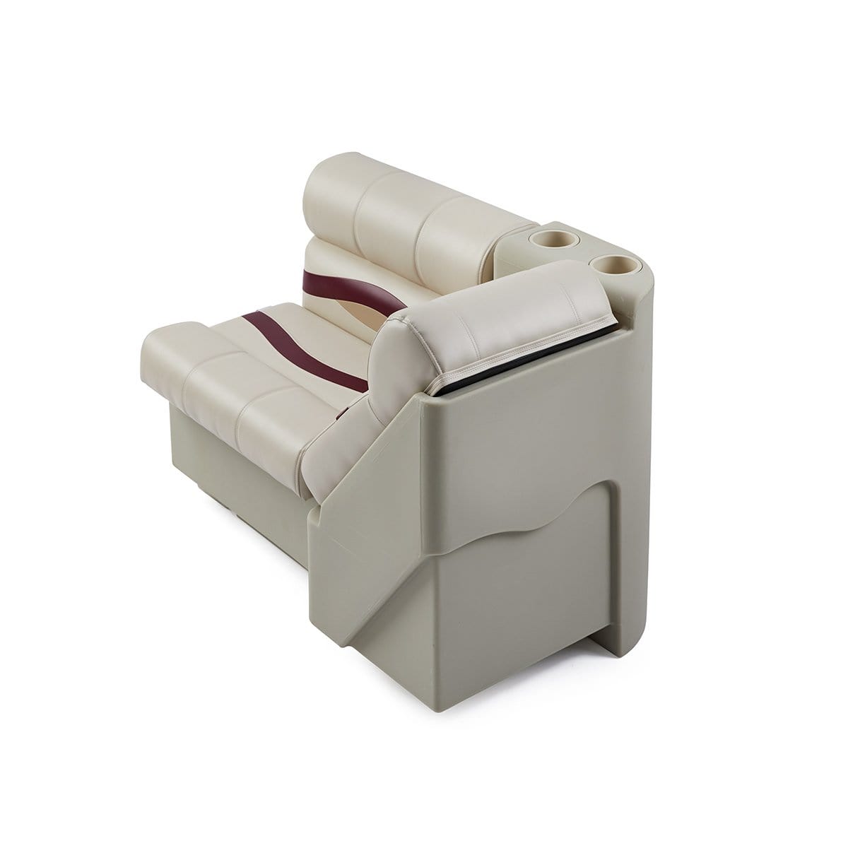 DeckMate Premium Left Lean Back Boat Seat attached rear #color_ivory, burgundy & tan